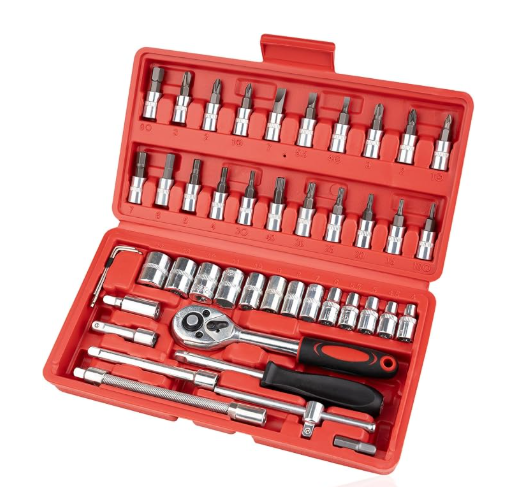Steckschlüssel- und Schraubendreher-Set, metrisches 1/4-Zoll-Steckschlüssel- und Ratschen-Set mit Verlängerung, verbessertes, kompaktes Werkzeugset für das Auto