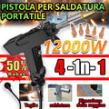 Saldatrice 4 in 1 da 12000 W: salda, taglia, pulisce e disossida, tutto con un unico dispositivo. Funziona con corrente domestica a 230 V, senza gas. Compatta, portatile, ideale per appassionati del fai da te e professionisti.